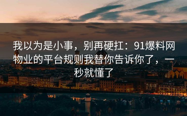 我以为是小事，别再硬扛：91爆料网物业的平台规则我替你告诉你了，一秒就懂了